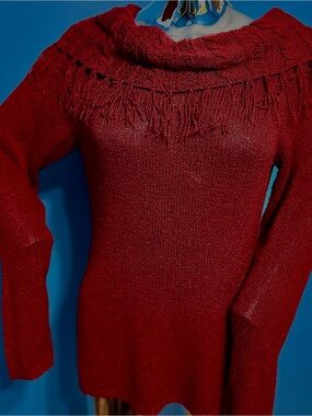 Christopher & Banks Fringe Yoke Sweater in Red S